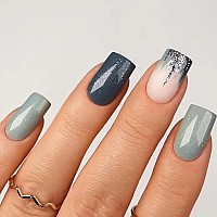 Sinsen Medium Press On Nails Square Shape Fake Nails Glossy Blue Glue On Nails Winter Nail Art Decorations Cute Medium Square Ac