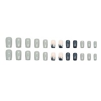 Sinsen Medium Press On Nails Square Shape Fake Nails Glossy Blue Glue On Nails Winter Nail Art Decorations Cute Medium Square Ac