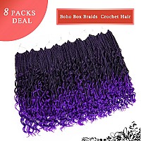 Liang Dian Goddess Box Braids Crochet Hair 14 Inch 8 Packs Boho Box Braids Crochet With Curly Ends Pre Looped Synthetic Bohemian