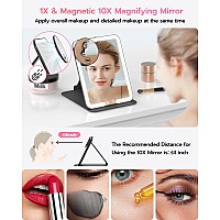 Rechargeable Travel Makeup Mirror With 10X Magnifying Mirror Led Vanity Mirror With Portable Adjustable Stand3 Color Dimmable