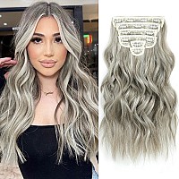 Fliace Hair Extensions Clip Ins 6 Pcs Wavy Extensions Light Grayash Blondelight Brown Thick Hair Blends Well Hair Extension