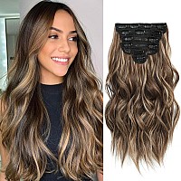 Fliace Highlight Balayage Dark Brown Hairpieces Natural Blends Well Clip In Hair Extensions 16Inch 6Pcs Chocolate Brownho