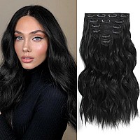 Fliace Clip In Hair Extensions 6 Pcs 1 6 Inch Hair Extensions Clip Ins Black Long Wavy Hairpieces16Inch 6Pcs Black