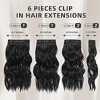 Fliace Clip In Hair Extensions 6 Pcs 1 6 Inch Hair Extensions Clip Ins Black Long Wavy Hairpieces16Inch 6Pcs Black