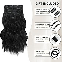 Fliace Clip In Hair Extensions 6 Pcs 1 6 Inch Hair Extensions Clip Ins Black Long Wavy Hairpieces16Inch 6Pcs Black