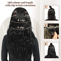 Fliace Clip In Hair Extensions 6 Pcs 1 6 Inch Hair Extensions Clip Ins Black Long Wavy Hairpieces16Inch 6Pcs Black