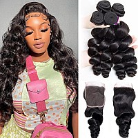 Loose Wave Bundles With Closure 100 Unprocessed Brazilian Human Hair Loose Wave 3 Bundles With 4X 4 Transparent Swiss Free Part