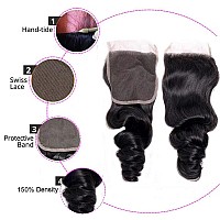 Loose Wave Bundles With Closure 100 Unprocessed Brazilian Human Hair Loose Wave 3 Bundles With 4X 4 Transparent Swiss Free Part