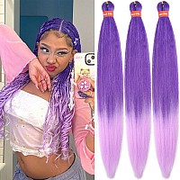 Ombre Lavender Purple Pre Stretched Braiding Hair 30 Inch Kanekalon Box Braid Hair Extensions 3 Packs Yaki Texture Pre Feathered