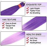 Ombre Lavender Purple Pre Stretched Braiding Hair 30 Inch Kanekalon Box Braid Hair Extensions 3 Packs Yaki Texture Pre Feathered