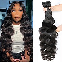 Aomllute 12A Human Hair Bundles Body Wave 24 26 28 30 Inch 4 Bundles Deals Brazilian Virgin Human Hair Body Wave Bundles 100 Un