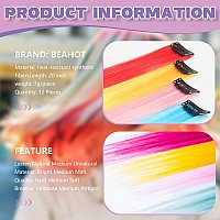 12 Pcs Colored Clip In Hair Extensions Beahot 20 Inches Rainbow Long Straight Hairpieces Clip In Synthetic Halloween Cosplay