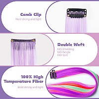 12 Pcs Colored Clip In Hair Extensions Beahot 20 Inches Rainbow Long Straight Hairpieces Clip In Synthetic Halloween Cosplay