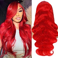 Otinid 30 Inch Colored Human Hair Lace Front Wigs Red Lace Front Wigs Human Hair 13X4 Hd Red Wig Human Hair Red Body Wave Lace F