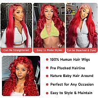 Otinid 30 Inch Colored Human Hair Lace Front Wigs Red Lace Front Wigs Human Hair 13X4 Hd Red Wig Human Hair Red Body Wave Lace F