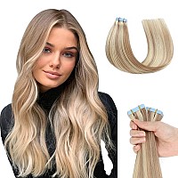 Evala Tape In Hair Extensions Human Hair Blonde Tape In Extensions P18613 Ash Blonde Mix Bleach Blonde Remy Hair Extensions Tap