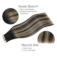 Wennalife Tape In Hair Extensions Human Hair 40Pcs 100G 14 Inch Balayage Natural Black To Light Blonde Hair Extensions Real Hum