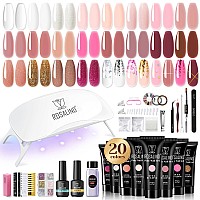 Rosalind Poly Nail Gel Kit With U V Light 20 Colors Clear Natural Pink Poly Nail Gel Starter Kit Glitter Pink Poly Nail Gel Kit