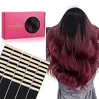 Wennalife Tape In Hair Extensions Human Hair 40Pcs 80G 12 Inch Ombre Jet Black To Burgundy Hair Extensions Real Human Hair Stra