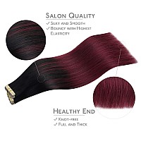 Wennalife Tape In Hair Extensions Human Hair 40Pcs 80G 12 Inch Ombre Jet Black To Burgundy Hair Extensions Real Human Hair Stra