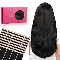 Wennalife Tape In Hair Extensions Human Hair 40Pcs 120G 26 Inch Natural Black Hair Extensions Real Human Hair Straight Tape In