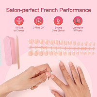 Liarty 240 Pcs French Press On Nails Short Square French Tip False Nails Manicure 15 Size Acrylic Full Cover Artificial Fake N