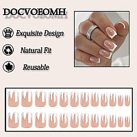 Docvoeomh Press On Nails Short Medium Square Glossy French White Chrome Fake Nails Full Cover Acrylic False Glue Stick On Nail A