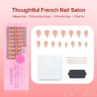 Liarty 150 Pcs French Press On Nails Short Almond French Tip False Nails Manicure 15 Size Acrylic Full Cover Artificial Fake N