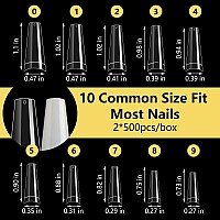 Yokilly 1000Pcs Coffin Nail Tips And Glue Clear Natural False Acrylic Nail Tips Half Cover 10 Sizes French Artificial Nail Tip