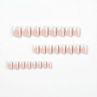 Docvoeomh Short Square Press On Nails Ombre Nude Pink White Fake Nails With Design Full Cover Acrylic False Glue Stick On Nail A