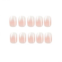 Docvoeomh Short Square Press On Nails Ombre Nude Pink White Fake Nails With Design Full Cover Acrylic False Glue Stick On Nail A