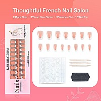 Liarty 240 Pcs French Press On Nails Short Coffin French Tip False Nails Manicure 15 Size Acrylic Full Cover Artificial Fake N