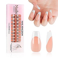 Liarty 240 Pcs French Press On Nails Medium Trapezium French Tip False Nails Manicure 15 Size Acrylic Full Cover Fake Nails