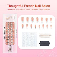 Liarty 240 Pcs French Press On Nails Medium Trapezium French Tip False Nails Manicure 15 Size Acrylic Full Cover Fake Nails