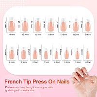 Liarty 240 Pcs French Press On Nails Medium Trapezium French Tip False Nails Manicure 15 Size Acrylic Full Cover Fake Nails