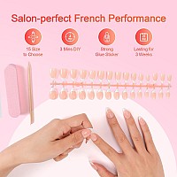 Liarty 240 Pcs French Press On Nails Medium Trapezium French Tip False Nails Manicure 15 Size Acrylic Full Cover Fake Nails