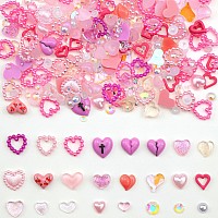 500 Pcs Pink Hearts Pearls Gems 3D Nail Charms Variety Hearts Nail Art Charms Mix White Flatback Pearls Resin Rhinestones For Ma