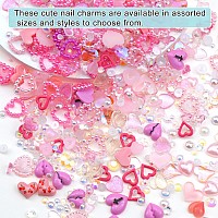 500 Pcs Pink Hearts Pearls Gems 3D Nail Charms Variety Hearts Nail Art Charms Mix White Flatback Pearls Resin Rhinestones For Ma