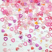 500 Pcs Pink Hearts Pearls Gems 3D Nail Charms Variety Hearts Nail Art Charms Mix White Flatback Pearls Resin Rhinestones For Ma