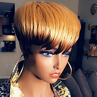 Vck Short Human Hair Wigs For Black Women Short Human Hair Wigs Pixie Cut Wigs For Black Women Brown Layered Wavy Wigs Glueless