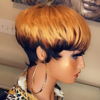 Vck Short Human Hair Wigs For Black Women Short Human Hair Wigs Pixie Cut Wigs For Black Women Brown Layered Wavy Wigs Glueless