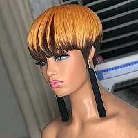 Vck Short Human Hair Wigs For Black Women Short Human Hair Wigs Pixie Cut Wigs For Black Women Brown Layered Wavy Wigs Glueless