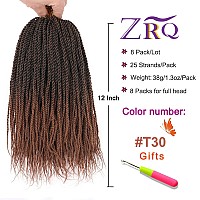 Zrq 8 Packs Senegalese Twist Crochet Hair 12 Inch Black Pre Looped Short Crochet Braids Pre Twisted Small Havana Twist Synthet