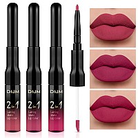 Evpct 3Pcs Mauve Pink Berry Pink Rose Red Lip Stain Paint Matte Lip Liner And Lipstick Set Long Lasting Labiales Matte Mate Larg