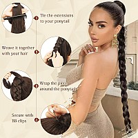 Sofeiyan Long Braid Ponytail Extension With Hair Tie Straight Sleek Wrap Around Hair Extensions Braid Pony Tail Fluffy Natural S