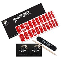 Tough Girls 22 Premium Semicured Gel Nail Polish Strips Wapplication Accessories White Snowflakes Red