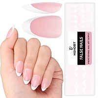 Hghdbt French Gel Nail Tips 240Pcs French Tip Press On Nails Pink Short Almond Multicoat Tips Premade Tip Primer Base Coat