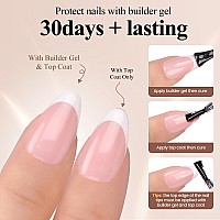 Hghdbt French Gel Nail Tips 240Pcs French Tip Press On Nails Pink Short Almond Multicoat Tips Premade Tip Primer Base Coat