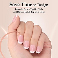 Hghdbt French Gel Nail Tips 240Pcs French Tip Press On Nails Pink Extra Short Square Multicoat Tips Premade Tip Primer Base