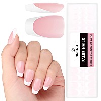 Hghdbt French Gel Nail Tips 240Pcs French Tip Press On Nails Pink Short Coffin Multicoat Tips Premade Tip Primer Base Coat